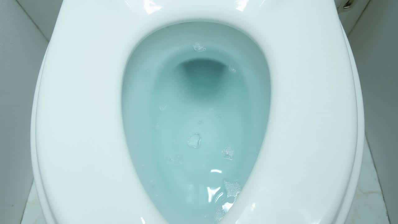 Vue de l'intérieur d'une cuvette de toilette blanche remplie d'eau claire
