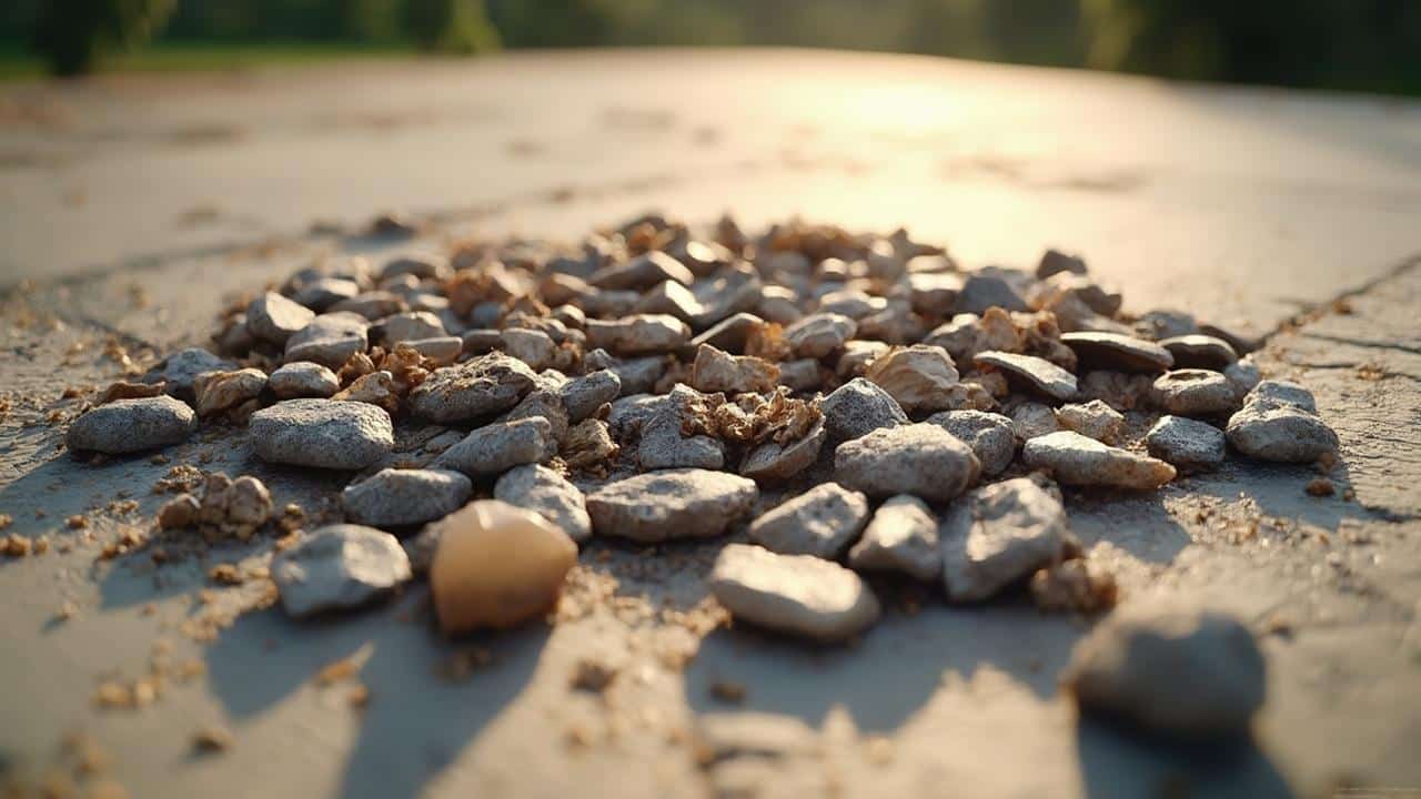 Gros plan sur un sol texturé avec des galets et des cailloux.
