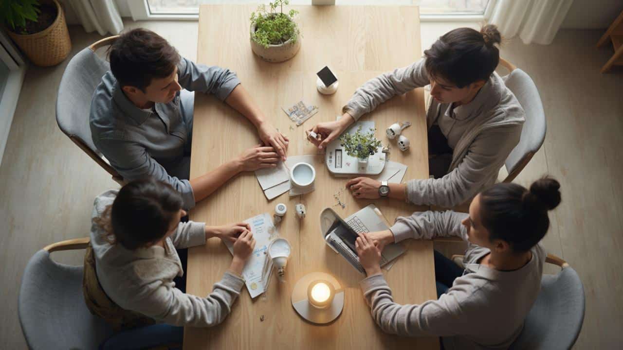 Groupe d'hommes en costume travaillant ensemble autour d'une table de bureau