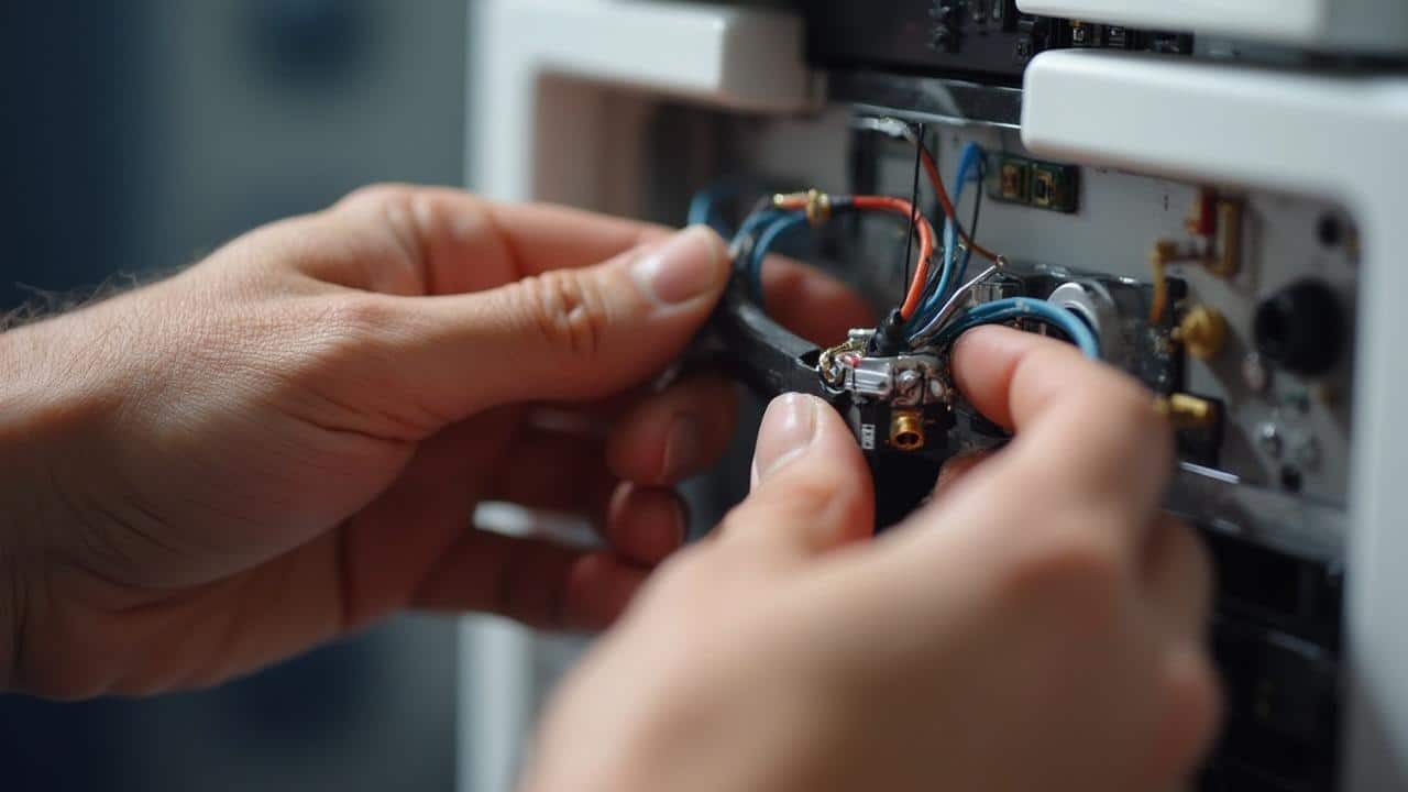 Gros plan sur les mains d'un technicien réparant un circuit électronique