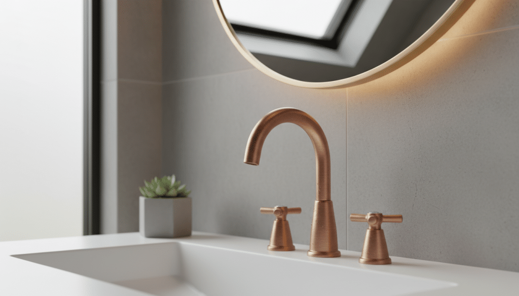 découvrez le robinet mitigeur en cuivre brossé au design élégant, disponible à seulement 74 € chez leroy merlin avec une réduction de 10 €. offrez à votre cuisine une touche raffinée et économique dès aujourd'hui.