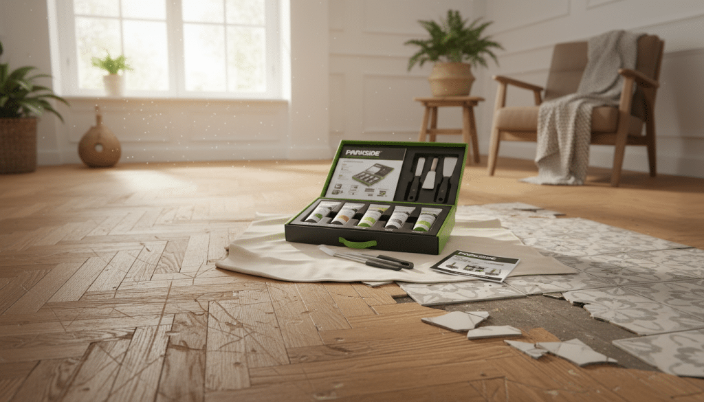 réparez facilement vos sols abîmés avec le kit parkside à seulement 6,99 € chez lidl. idéal pour stratifiés griffés et carreaux ébréchés, il redonne vie à vos revêtements en un clin d'œil.