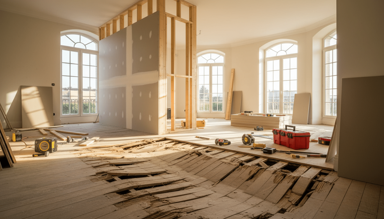 découvrez pourquoi omettre une étape cruciale lors de la pose d'une cloison a causé des dégâts irréversibles au plancher, et apprenez comment éviter cette erreur fatale.