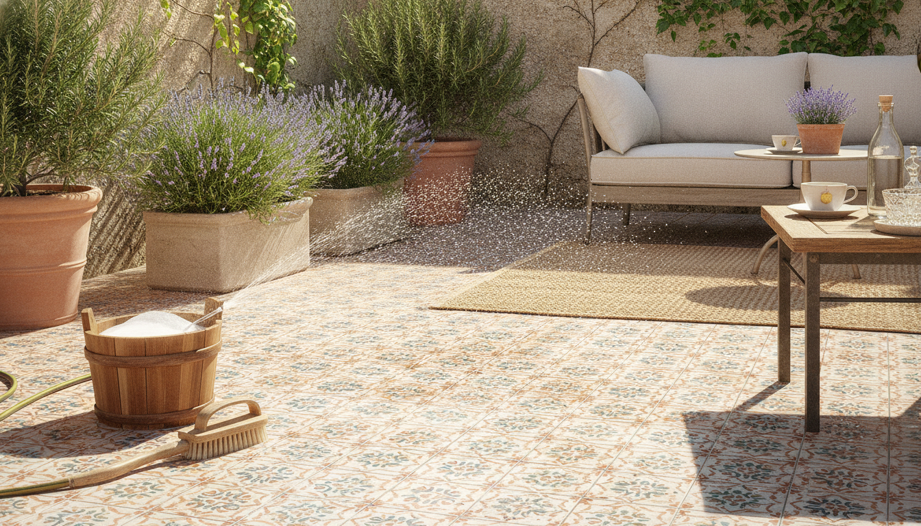 découvrez notre remède naturel à appliquer chaque soir sur vos dalles pour réveiller votre terrasse éclatante de propreté et de fraîcheur dès le matin.
