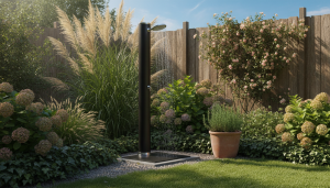découvrez mon expérience d'installation d'une douche solaire de jardin en une après-midi, avec la surprise inattendue du raccord oublié lorsque j'ai ouvert le robinet le soir.