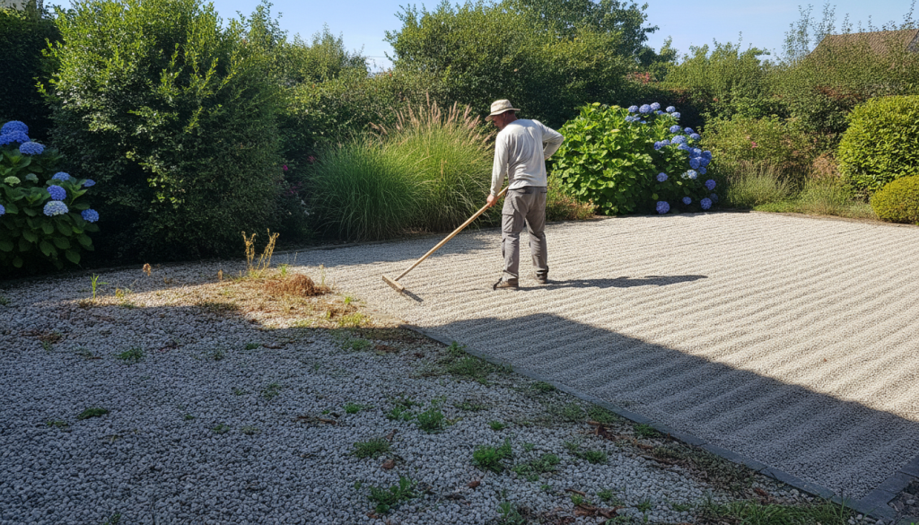 découvrez comment une intervention unique d’un paysagiste à la mi-août a métamorphosé durablement mes graviers, avec 'range ta binette'.