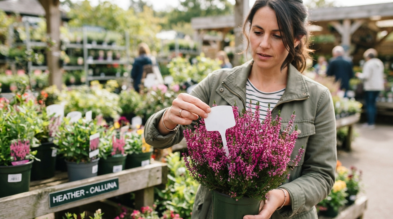 avant d’acheter une bruyère, regardez au-delà des fleurs : une mention sur l’étiquette révèle sa variété, sa période de floraison et ses besoins au jardin.
